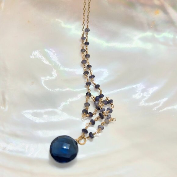Blue Quartz Faceted Circle 14k Gold Filled Necklace - Picture 1 of 8
